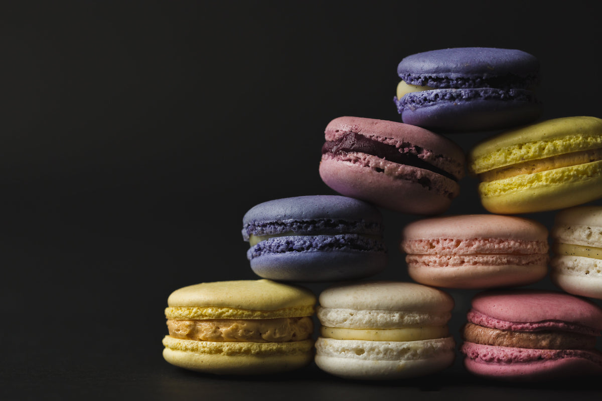 a stack of colorful macaroons