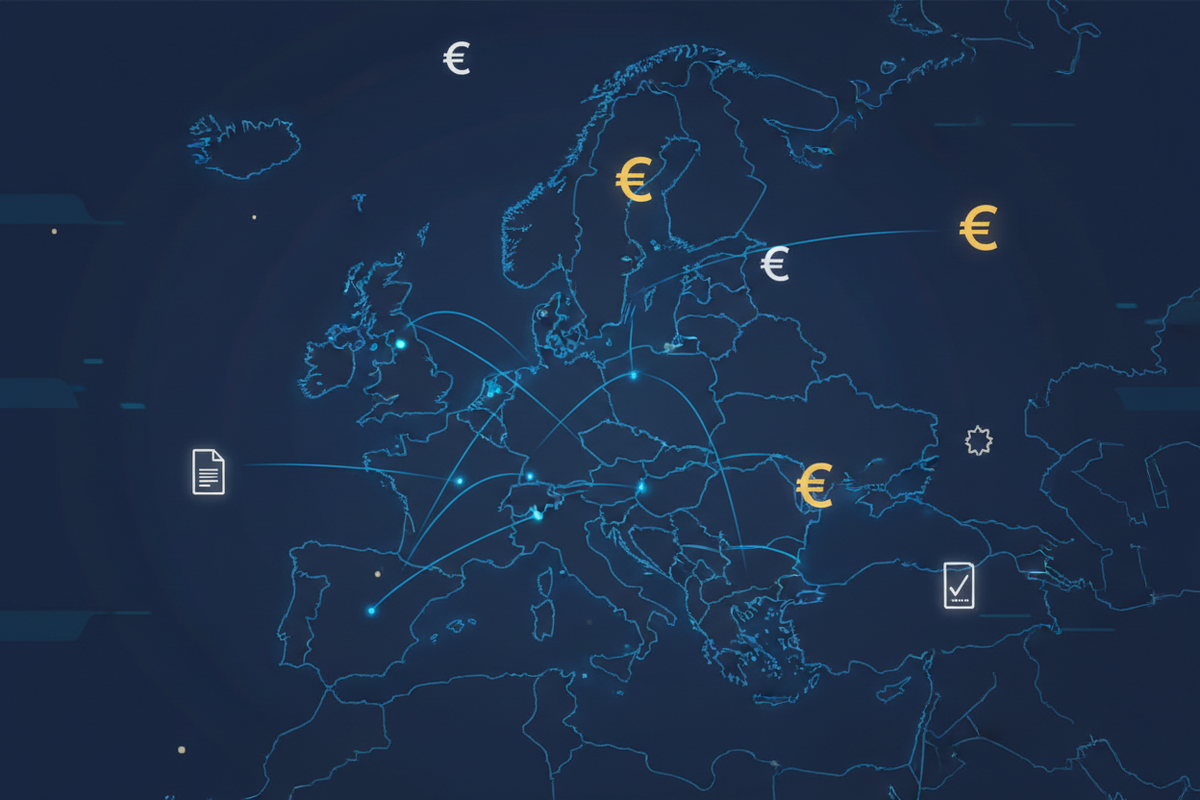 a map of europe with symbols